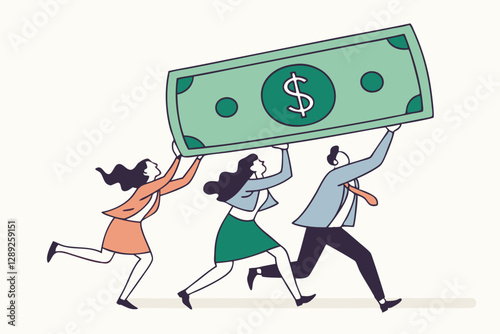 People carry money dollar banknote metaphor of capital, salary or income, wages to pay and purchase value, banking and investment, tax, economic and inflation concept.