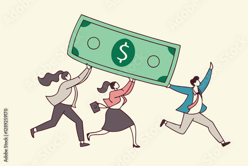 People carry money dollar banknote metaphor of capital, salary or income, wages to pay and purchase value, banking and investment, tax, economic and inflation concept.