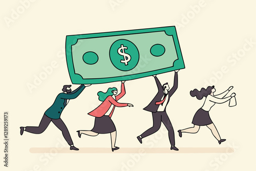 People carry money dollar banknote metaphor of capital, salary or income, wages to pay and purchase value, banking and investment, tax, economic and inflation concept.