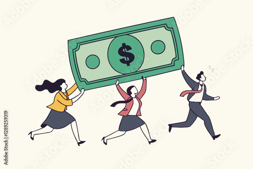 People carry money dollar banknote metaphor of capital, salary or income, wages to pay and purchase value, banking and investment, tax, economic and inflation concept.