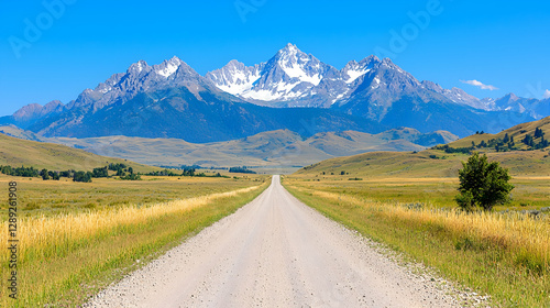 Mountain road landscape, summer journey, scenic vista, open fields