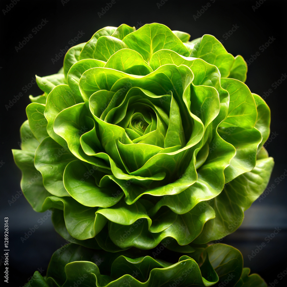 Obraz premium Green butterhead lettuce with dark background