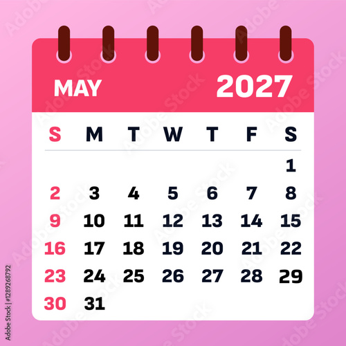 Professional May 2027 calendar template with a clear grid. Ideal for managing work schedules, deadlines, and important dates.

