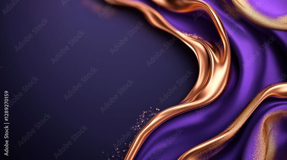 Obraz premium Sophisticated abstract background with wavy indigo and royal purple streaks infused with metallic gold glimmers and neon gradients