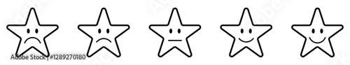 Rating emoji set with stars. customer feedback. Five-star rating emoji icon set. Emoji feedback scale with stars. Rating emoji. emoji, icon, vector, rating, feedback, vector.