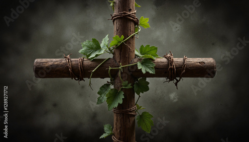 Thorny vine wrapped around wooden staff, powerful symbolism