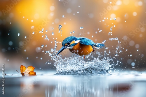 Mid-dive kingfisher showcases stunning agility while piercing the water, freezing an exhilarating moment in high-definition clarity