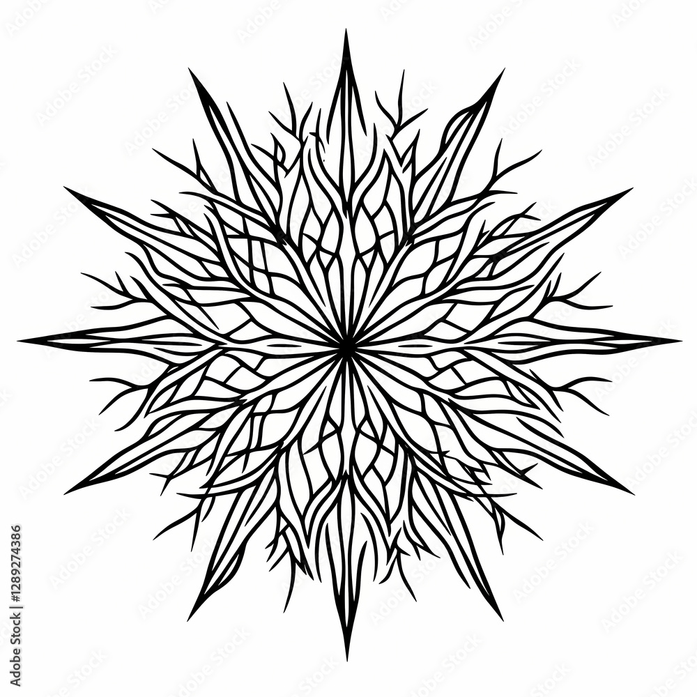 Fototapeta premium Geometric snowflake with intricate symmetrical branches and sharp points