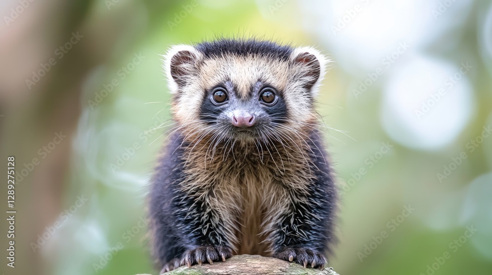 Cute baby olingo in rainforest, looking at camera Cute baby olingo in rainforest, looking at camera