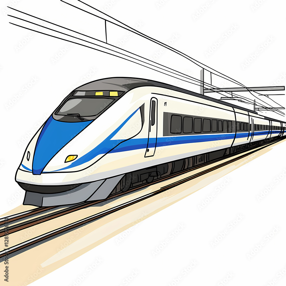 Fototapeta premium bullet train speeding on tracks, showcasing modern design and technology