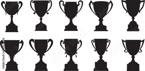 Trophy cup icon cullection vector set sketch of trophys. Victory symbol. Flat graphic illustrations isolated on white background