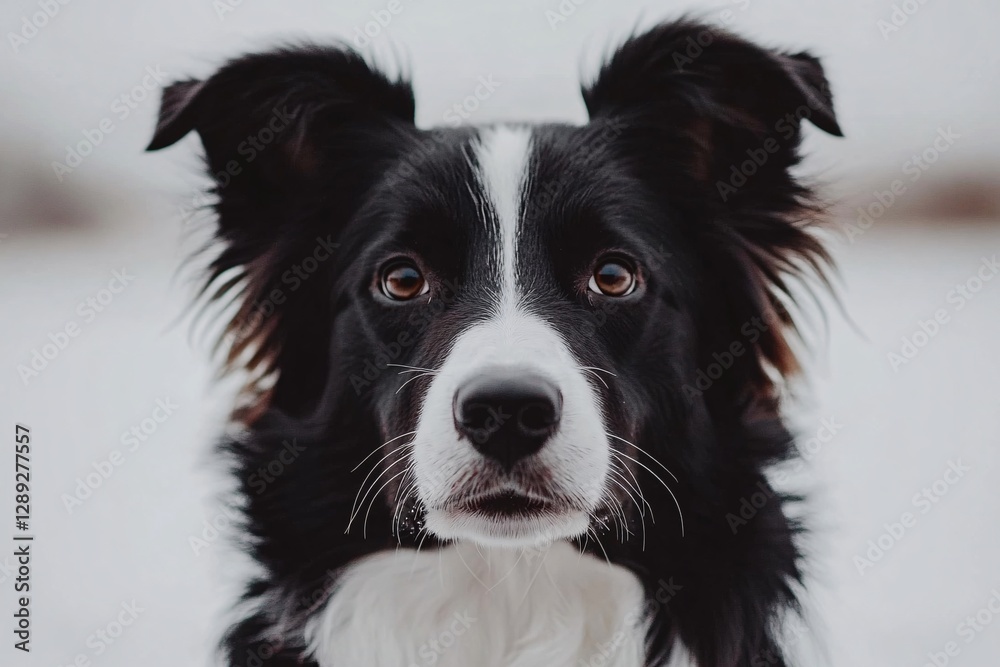 Fototapeta premium Beautiful Border Collie with Striking Eyes on a Plain White Surface