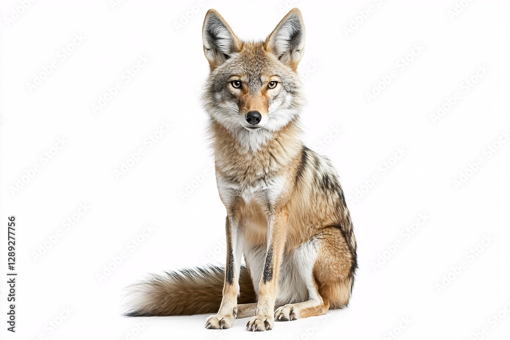 Fototapeta premium Majestic Coyote with Thick Plush Pelt against White Background