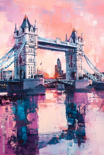 Travel Poster of Tower Bridge. London Landmark Art.