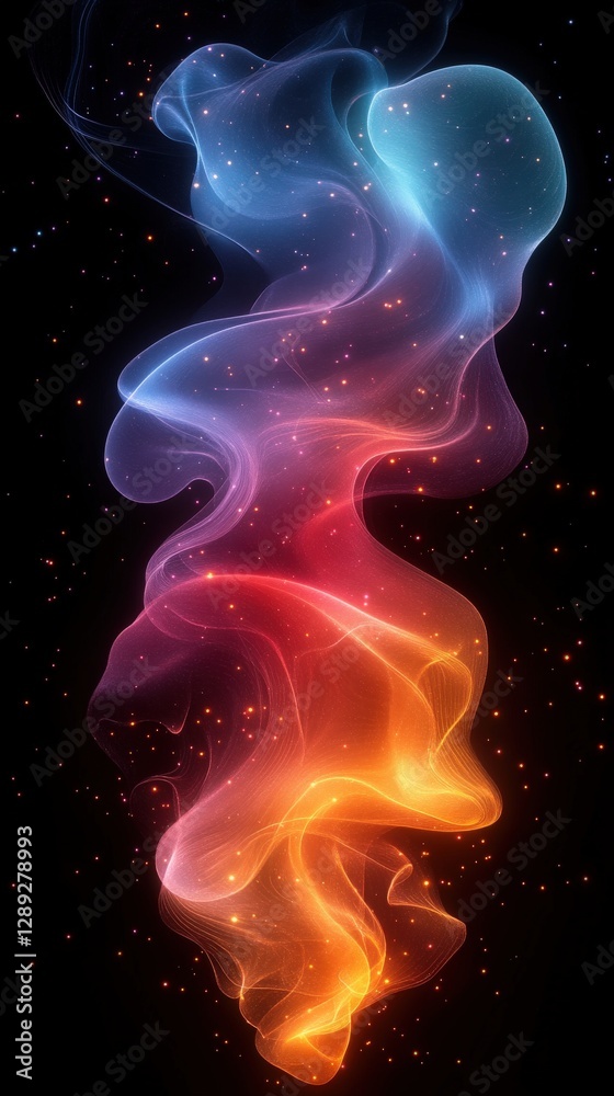 Colorful Smoke Flow with Stars in Black Background for Abstract Art Colorful Smoke Flow with Stars in Black Background for Abstract Art