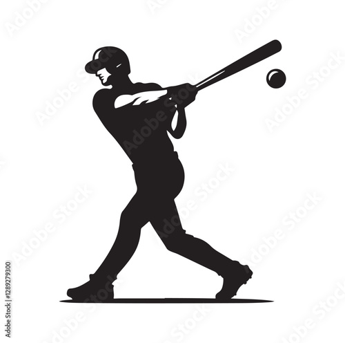 man swinging baseball bat silhouette vector illustration
