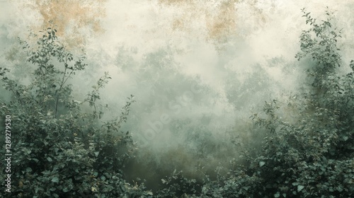 Overlapping green foliage in a serene hazy atmospheric environment