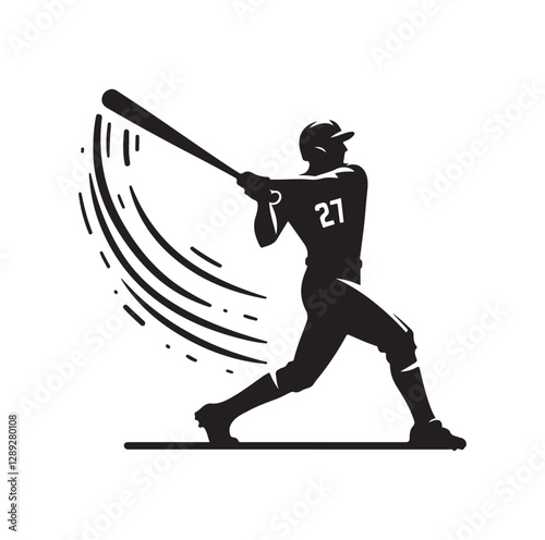 man swinging baseball bat silhouette vector illustration

