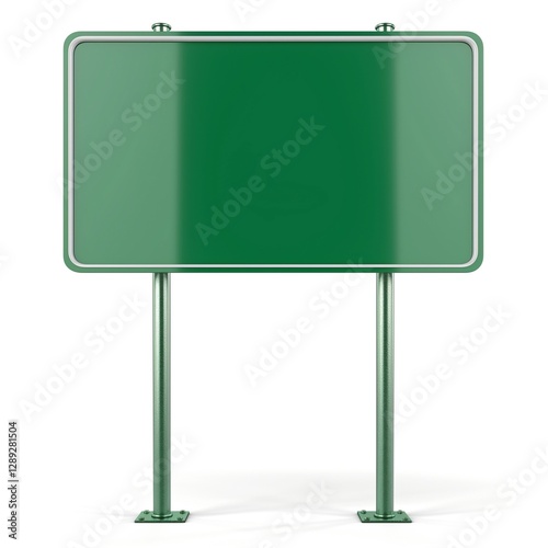 A blank green road sign on sturdy metal poles, symbolizing potential directions and opportunities.