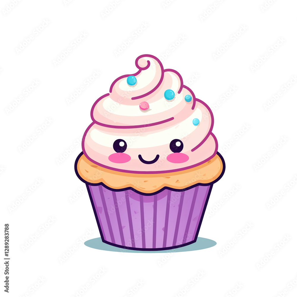 Isolated Cartoon Cupcake with Happy Face Isolated Cartoon Cupcake with Happy Face