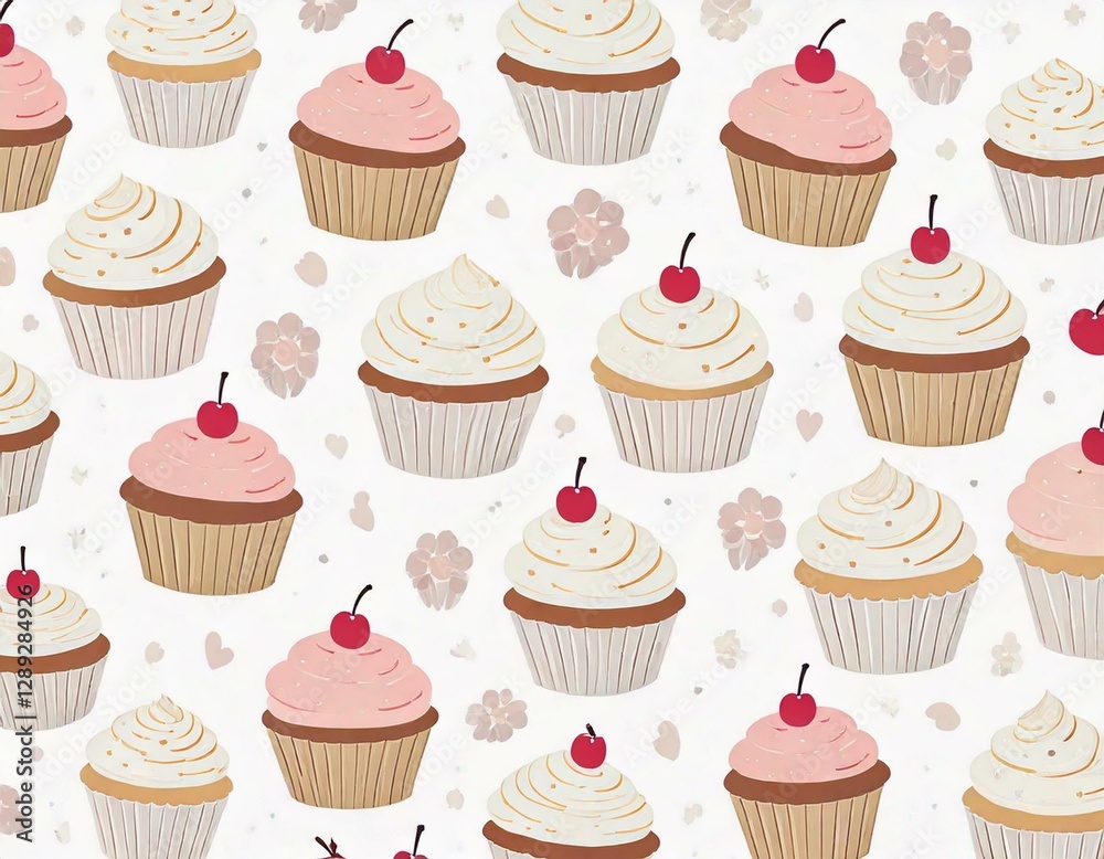 カップケーキ、イラスト、パターン、背景、テクスチャ、お菓子