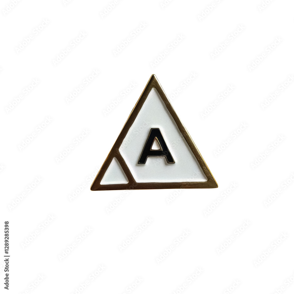 Geometric enamel pin with a letter “A”, polished and colorful, metal badge with retro style, transparent background Geometric enamel pin with a letter “A”, polished and colorful, metal badge with retro style, transparent background