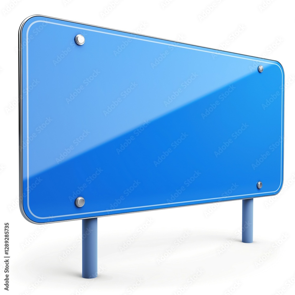 Obraz premium Blank blue road sign standing on a minimalist design, perfect for adding custom messages or advertising.