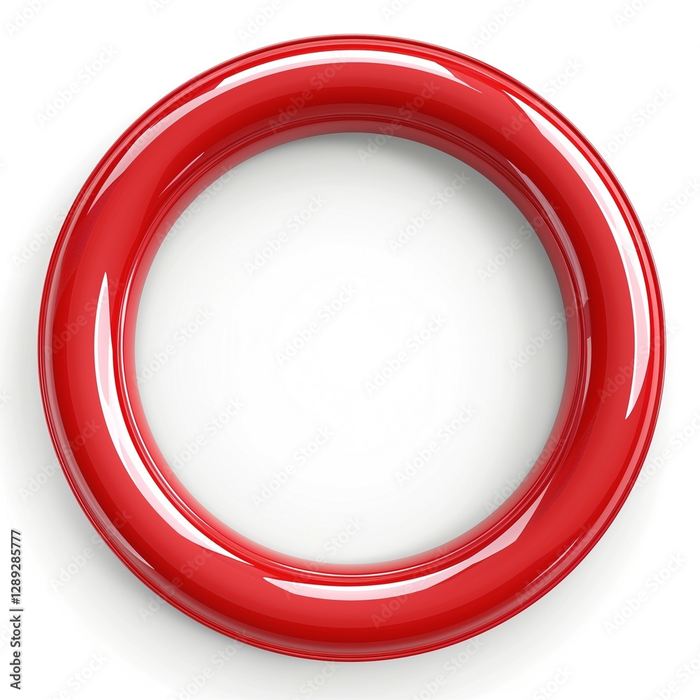 A glossy red circular ring on a white background, evoking a modern and sleek aesthetic. A glossy red circular ring on a white background, evoking a modern and sleek aesthetic.