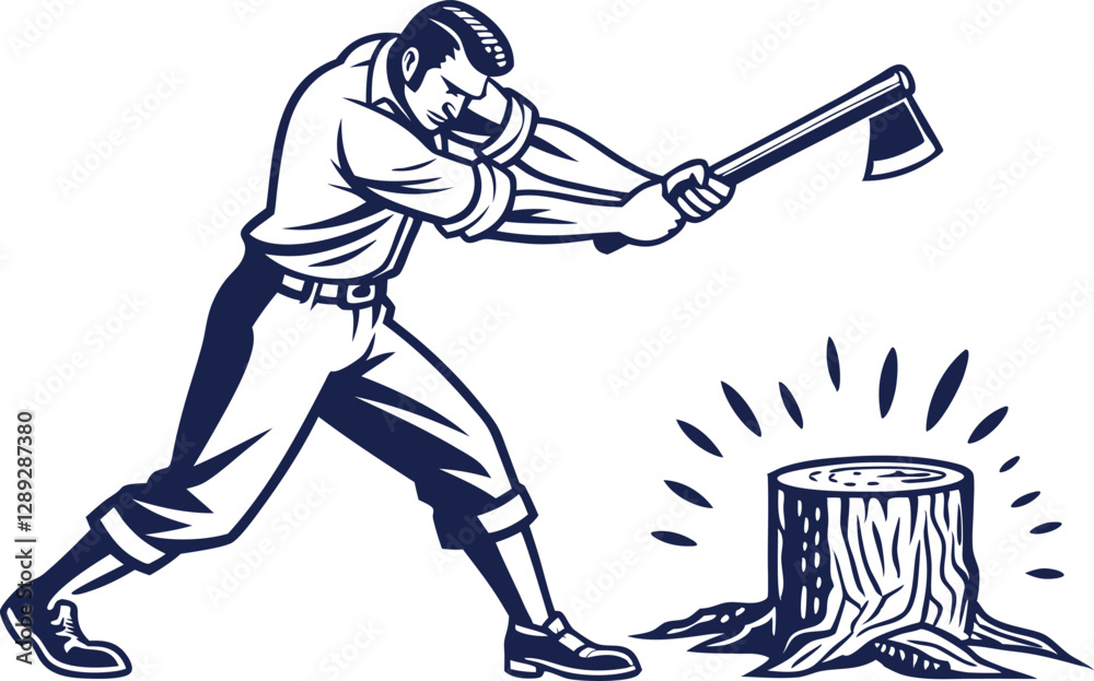 Obraz premium Man Splitting Logs with Axe - Vector Design
