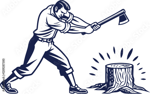 Man Splitting Logs with Axe - Vector Design