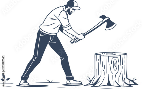 Man Splitting Logs with Axe - Vector Design