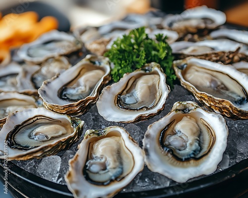 Fresh Oysters on Ice, Seafood, Appetizer photo