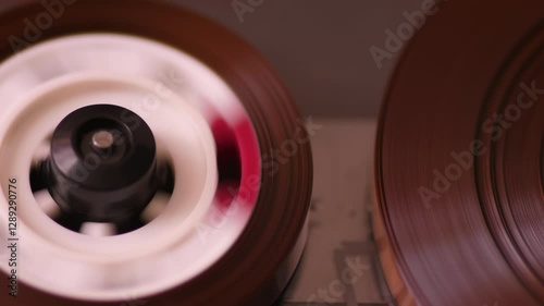 stereo tape cassette rewind macro , vintage audio cassette rewind tape in tape recorder