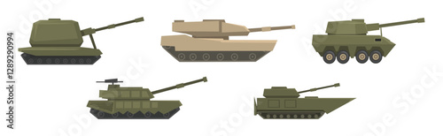 Military Machinery and Equipment with Special Transport Vector Set