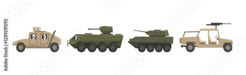 Military Machinery and Equipment with Special Transport Vector Set