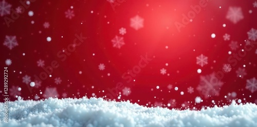 Delicate snowflakes gently fall on a crimson background, snowfall, cold, peaceful
