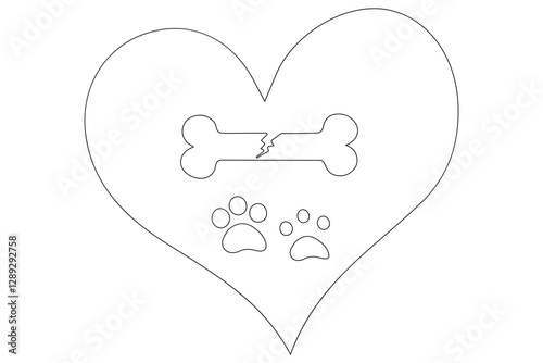 Dog bone continuous single line drawing animal paw,Bone toy for dog line art
