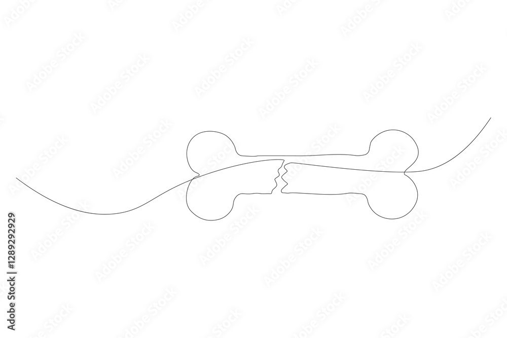 Obraz premium Dog bone continuous single line drawing animal paw,Bone toy for dog line art 