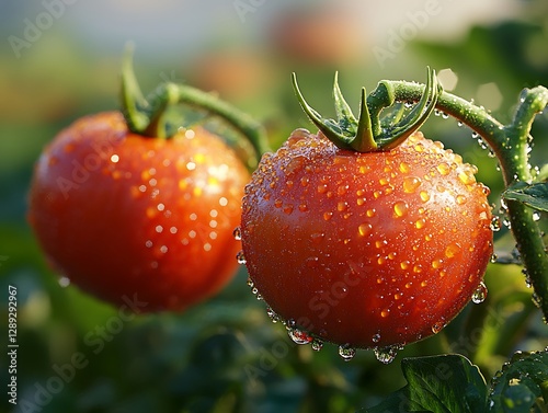 Fresh Tomatoes on Vine, Sunlight photo