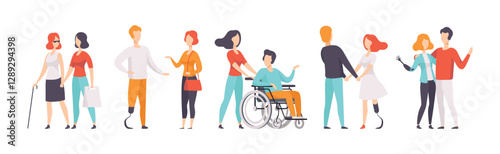 Disabled People Character with Their Friends Vector Set