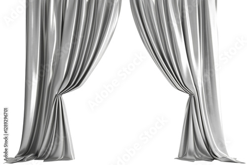 Silver curtains, interior design concept. Space for text.