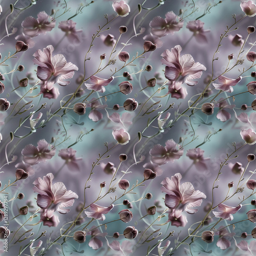 Beautiful delicate seamless pattern with gentle violet spring flowers