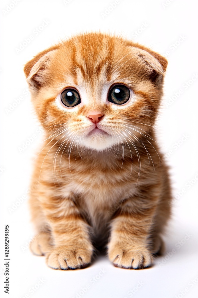 Scottish Fold cat with signature folded ears staring into distance Scottish Fold cat with signature folded ears staring into distance