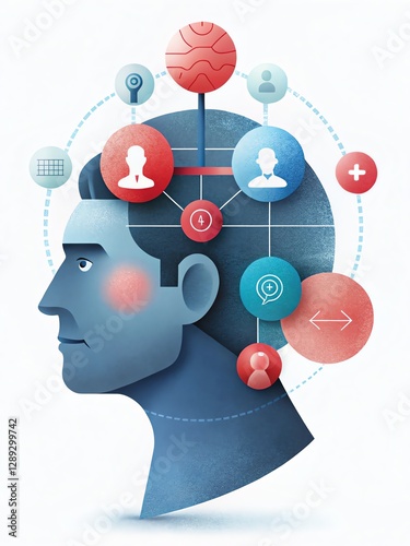 Wallpaper Mural Illustration of a human head with digital icons representing network and technology. Torontodigital.ca