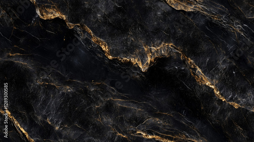 Titanium Black granite seamless pattern background with golden veins