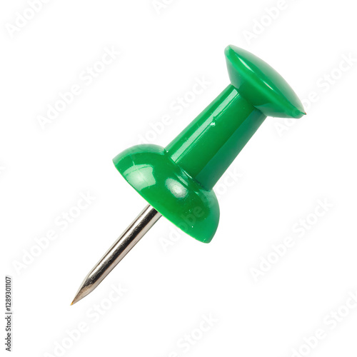 Green push pin isolated on transparent background