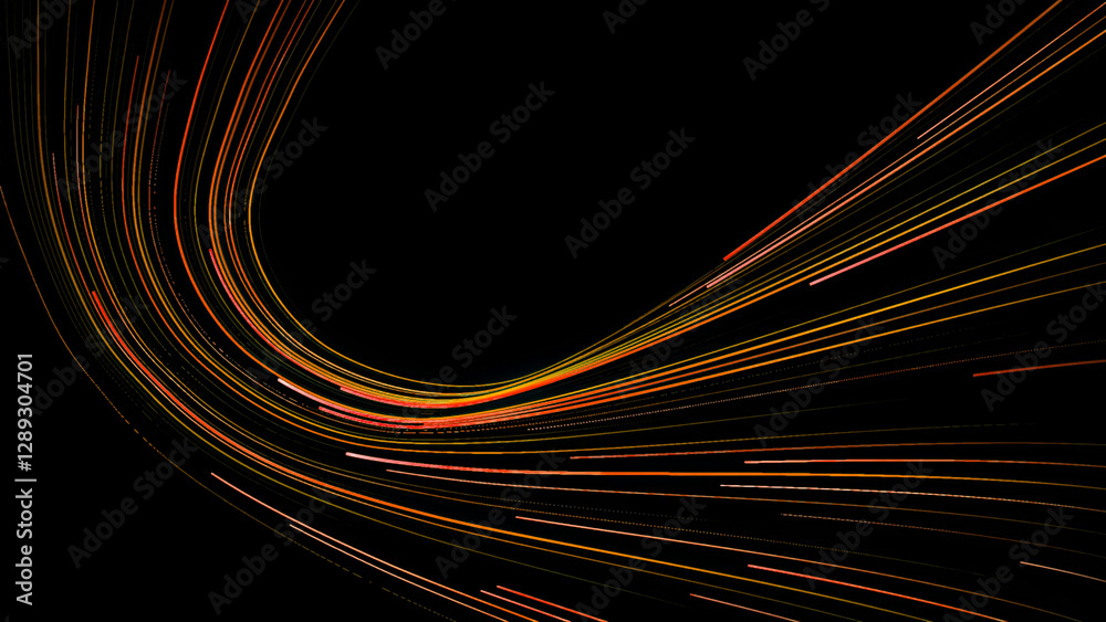high speed orange line abstract technology background digital fiber hi tech concept. speed light line blur on dark background, data transfer simulation.