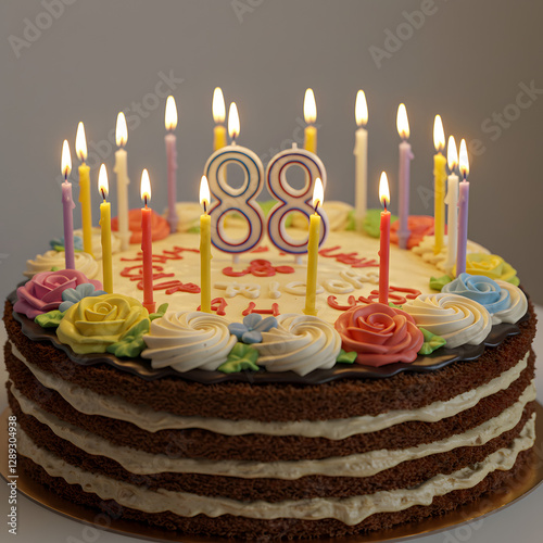 eighty eight  years old birthday cake with candles