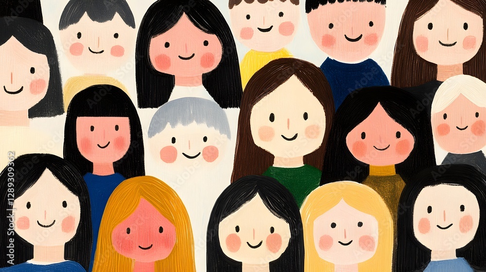 Diverse Group of Illustrated People Smiling Together in a Artwork Diverse Group of Illustrated People Smiling Together in a Artwork