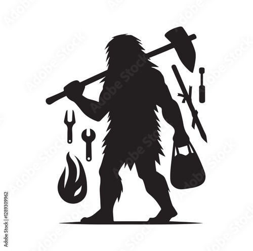 Caveman silhouette vector illustration